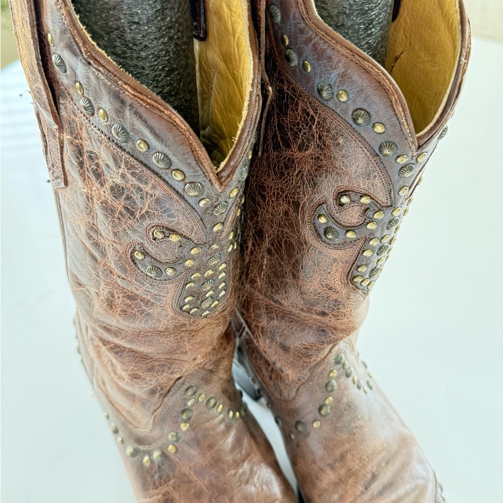 Corral Brown Studded Heeled Boots - Genuine Leather